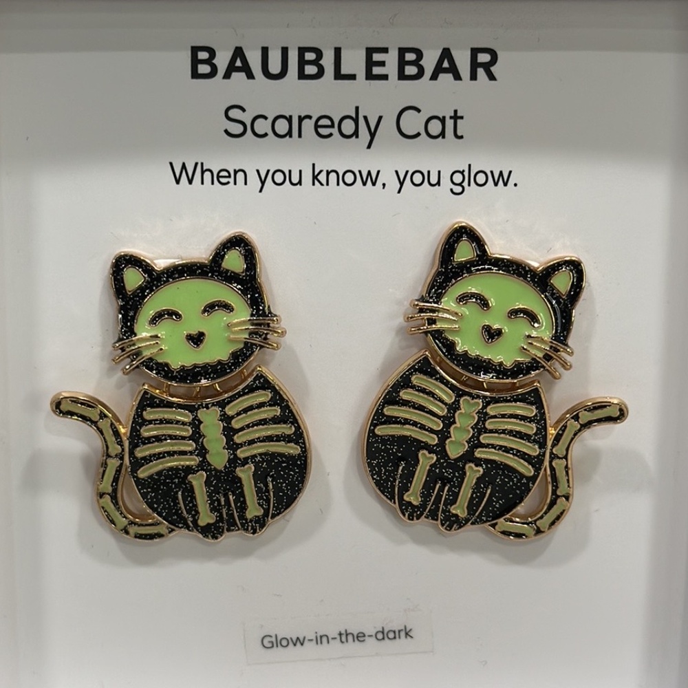BaubleBar Earrings Scaredy Cat Skeleton Halloween Glow in the Dark Drop Dangle